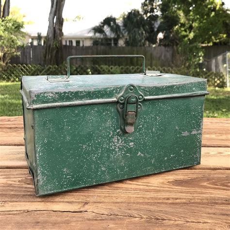 vintage green metal green industrial worker lunch box|Vintage Metal Tool Box Green for sale .